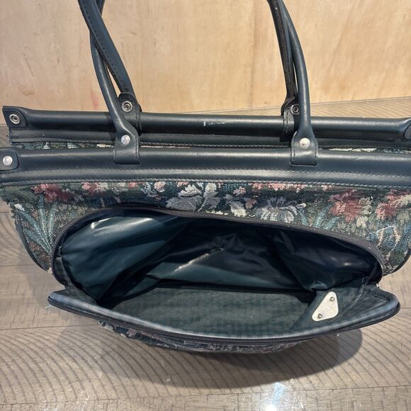 Vintage Atlantic Carpet Bag Carryon Mary Poppins Style Floral Tapestry Green - Picture 7 of 7